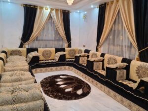 Navy and Cream Royal Majlis with Wood Detail