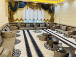Cream Greek Floor Majlis with Wood Detail