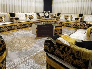 Black and Gold Royal Carved Wood Majlis