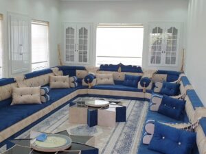 Blue and Cream Greek Wood Trim Majlis