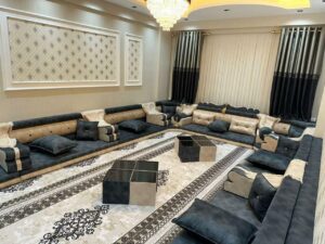 Charcoal and Navy Greek Wood Trim Majlis